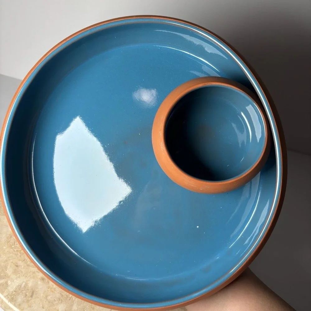 Terracotta Clay Chip And Dip Party Salsa Bowl Himark Portugal Pottery‎ Southwest